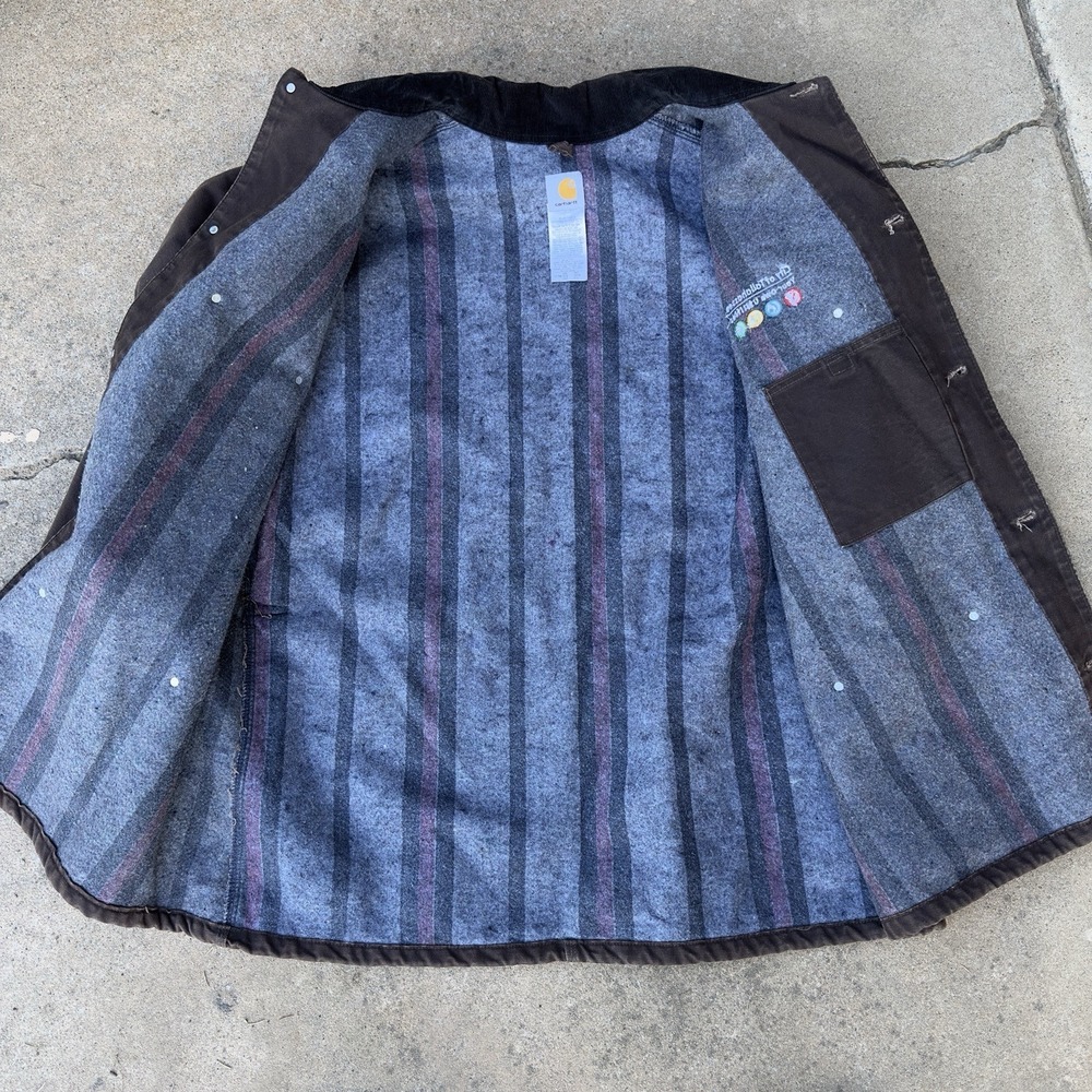 VTG Carhartt C02 DKB Chore Coat Jacket Men's 3XL Tall Blanket Lined Dark Brown * - Picture 13 of 14